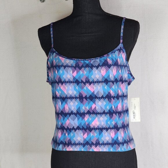 Decree Acrosstown Blue Crop Midriff Spaghetti Strap Cotton Span Cami Top Size XL - Picture 1 of 16